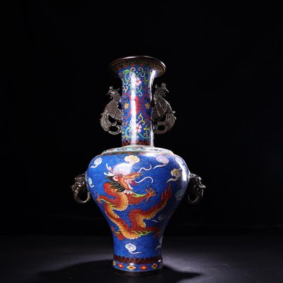 珍品舊藏收純銅掐絲琺瑯  景泰藍花瓶工藝精湛  器型精美重5260克  高43厘米直徑29厘米24000 00434