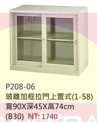 【進日興家具】P208-06 玻璃加框拉門上置式 鋼製兩層收納櫃/置物櫃/書櫃/高低櫃 台南。高雄。屏東 傢俱宅配