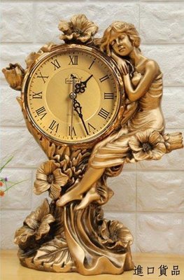 現貨歐式 復古銅色雕刻女生人物造型座鐘 歐風古典造型鐘藝術鐘桌鐘桌面時鐘擺飾鐘裝飾時鐘家飾可開發票