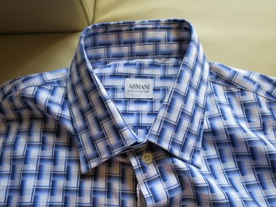 [品味人生2]保證全新正品 Armani Collezioni  藍白格紋 長袖 襯衫