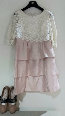 Iris艾莉詩白色亮粉縷空蕾絲蛋糕裙禮服款洋裝