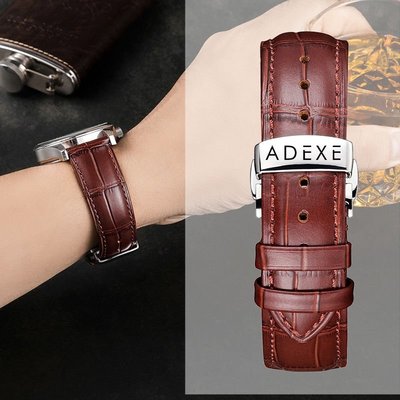 森尼3C-好品質ADEXE手錶帶真皮錶鏈男女配件蝴蝶扣柔軟頭層牛皮通用12-24mm-品質保證