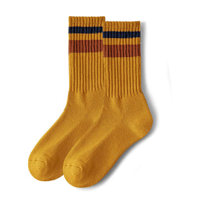 东洋会社(現貨)復古襪 Vintage socks 戶外OUTDOOR 露營休閒 條紋襪 運動襪 中筒 毛巾底/黃