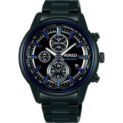 WIRED 涉谷街頭三眼計時腕錶(黑藍/43mm) 7T92-X260B