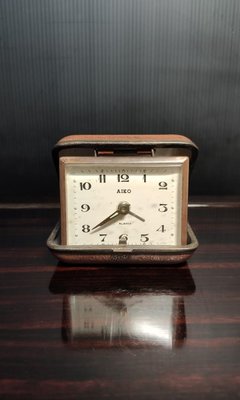 早期日本機械鐘-日本AIKO真皮機械鐘（全球編號：67）（鐘錶/時鐘/擺鐘/古董/裝飾/擺飾/懷錶）