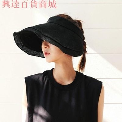 2020新款女空頂帽棉麻大帽檐遮陽帽防曬太陽帽可折疊防紫外遮臉沙灘帽