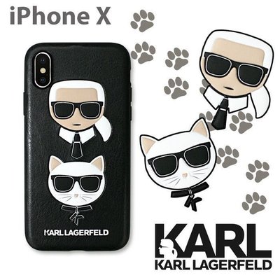 《 漢娜小姐 》❤️ Karl Lagerfeld 老佛爺iPhone x 皮革手機殼（老佛爺貓咪）（黑）