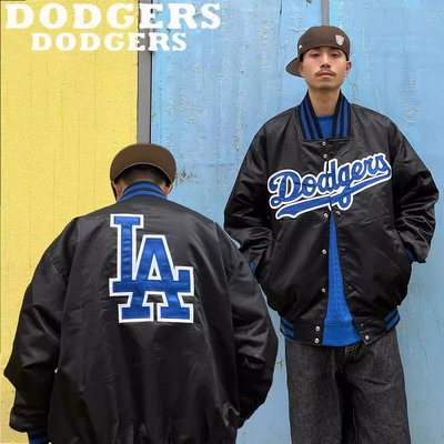 Cover Taiwan 官方直營 LA 洛杉磯 道奇隊 MLB 嘻哈 寬鬆 棒球外套 黑色 藍色 大尺碼 (預購)