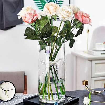 【小琳家居】漫友擺件 玻璃透明富貴竹水竹大號插花百合玫瑰養明擺落地特大家用花瓶客廳