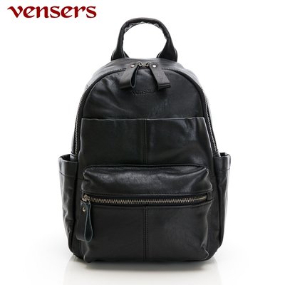 👍推薦好評【vensers】牛皮潮流個性包~後背包(ND123201黑色)