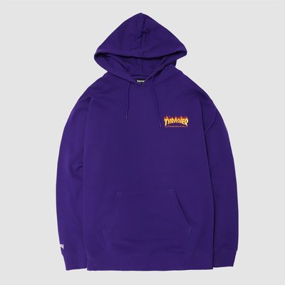【QUEST】THRASHER EMBROIDERED FLAME HOODIE 日線 小LOGO 刺繡 帽T 紫色