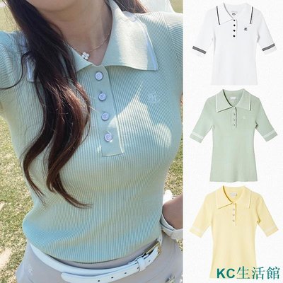 MK生活館【 當天出】高爾夫球衣女 高爾夫女裝 高爾夫球裙 韓國高爾夫服裝女夏季高彈透氣淑女範涼感針織衫緊身顯瘦白色短袖