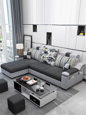 小戶型布藝沙發客廳整裝組合轉角北歐代套裝簡約科技布沙發