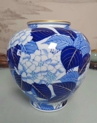 日本回流 老香蘭社 手繪底款 繡球 花瓶