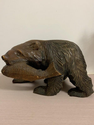 二手 熊大 日本回流 北海道木雕熊一只 手工木雕小熊（棕熊） 古玩 擺件 十大雜項【紫竹齋】5197