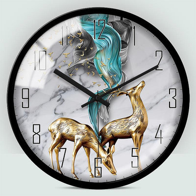 時鐘 14寸北歐鹿頭掛鐘家用客廳臥室現代錶簡約鐘錶亞馬遜貨源