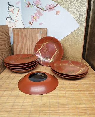 日本老木制蒔繪漆器杯托 茶托 杯墊 木托 木碟 菓子器 餐具
