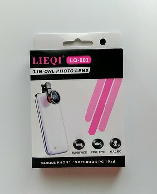 《858》LIEQI 三合一手機鏡頭【LQ-003 黑色】0.4X超廣角+魚眼+微距 ~ 只要299元(免運)