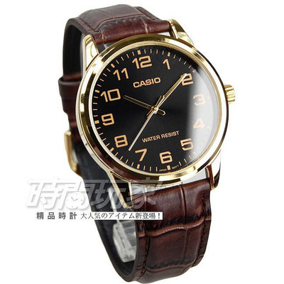CASIO卡西歐 MTP-V001GL-1B 原價1000 男錶 指針錶 金x黑 男錶 防水手錶 礦物玻璃 皮革錶帶