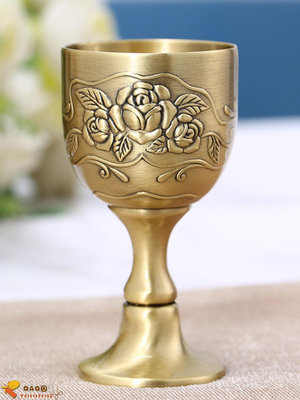 純銅白酒杯仿古高腳一口樽古代青銅烈觴酒杯可飲用八酒杯套裝飾.