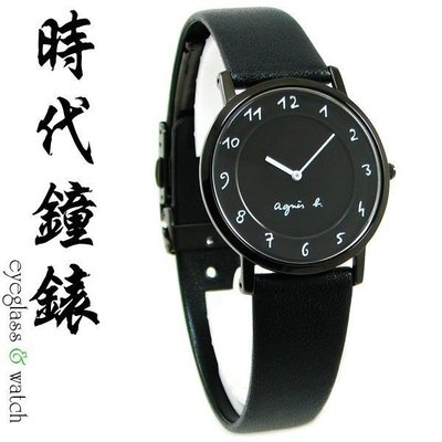 【台南 時代鐘錶 agnes b.】BG4002P1 中性薄型 手寫風 數字皮革錶帶女錶 32mm 黑 7N00-0BC