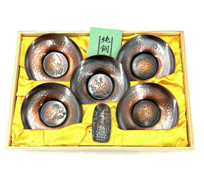 x日本回流 純銅雕花製五客茶托 茶則
