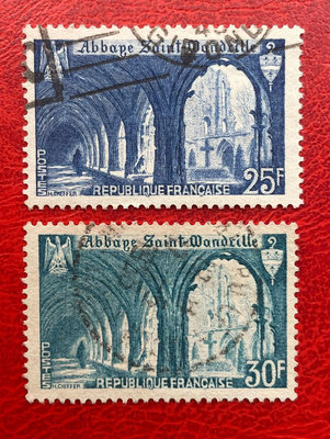 法國郵票，1949、1951年，旅游系列圣萬德里修道院，兩種 郵票  明信片 紀念票【錢幣收藏】9930