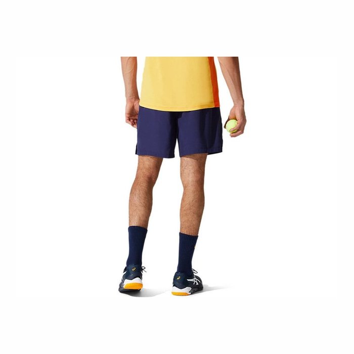 【曼森體育】ASICS 亞瑟士 男 短褲 網球 運動 休閒 輕量 透氣 無內裡 雙側口袋 深藍