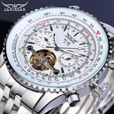 熱銷 手錶腕錶jaragar 歐美休閑時尚大錶盤機械錶 陀飛輪鏤空自動機械錶watches 可開發票