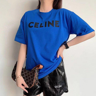 新款熱銷 CELINE 立體字母短袖T恤女2022春夏簡約風百搭男女同款情侶上衣ins潮明星大牌同款服裝包包