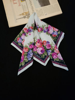 圣羅蘭YSL中古正品vintage薔薇花園棉方巾小方巾