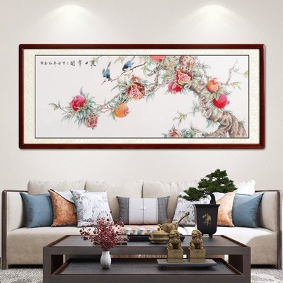 【熱賣精選】 中式國畫事事如意柿子客廳沙發橫幅壁畫手繪餐廳裝飾工筆花鳥掛畫