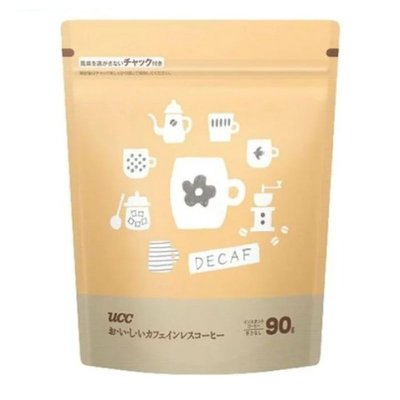 現貨-日本UCC最新款-無糖低咖啡因咖咖（減少百分之97咖啡因）孕婦也可飲用咖啡 夾鏈袋補充包 一包90克