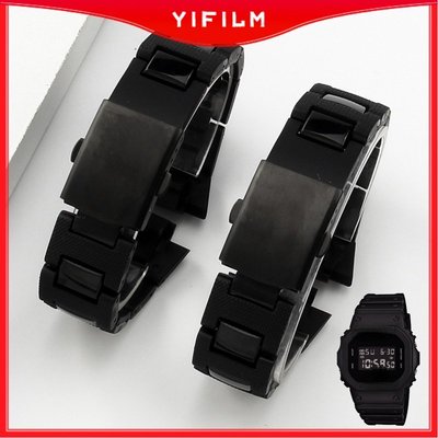Yifilm 16mm 錶帶卡西歐 DW6900 DW9600 GW-M5610 DW5600 塑料不銹鋼錶帶黑色塑料金