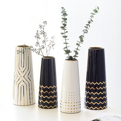 擺件 北歐風格現代簡約輕奢樣板房客廳餐桌陶瓷干花花插裝飾品花瓶擺件