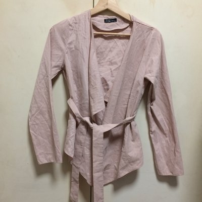 ❤夏莎shasa❤淺嫩粉紫色綁帶垂墜式個性長袖罩衫/外套/1元起標