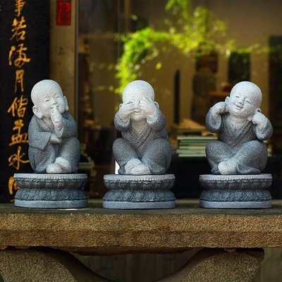 中式禪意3不小和尚擺件寺廟庭院花園創意裝飾仿古石雕小沙彌佛像佛像小擺件超夯 正品 現貨