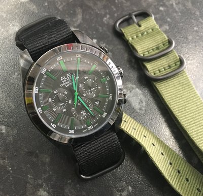 【錶帶家】SEIKO 副牌 ALBA 雅伯錶 VD53-X150 可代用 PVD黑色厚實磨砂不銹鋼五環尼龍錶帶 NATO