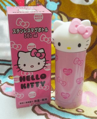 日版﹝Sanrio Original﹞限定※Hello Kitty凱蒂貓※真空二重構造【粉紅瓶身+頭型杯蓋】保溫瓶(36