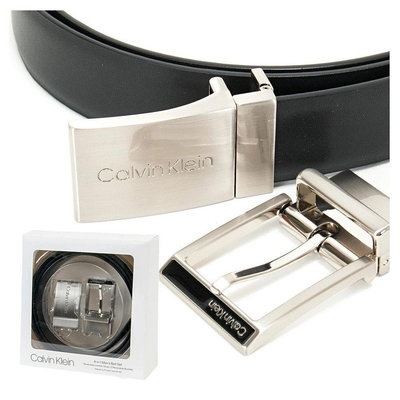 Calvin Klein CK皮帶禮盒組 金屬雙釦 腰帶雙面可用 商務休閒皮帶(黑色/咖啡) 凱文克萊 ck 美國進口正品販售
