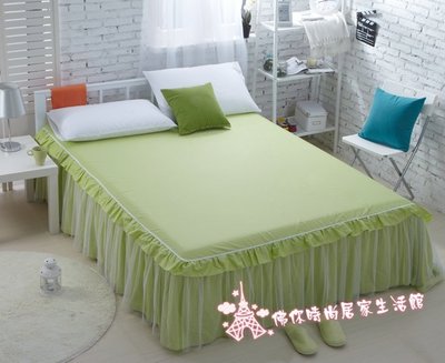 CK0005☆床罩系列☆綠色蕾絲床裙公主風床罩/精梳純棉5尺標準雙人床罩/蕾絲/床裙—佛你居家