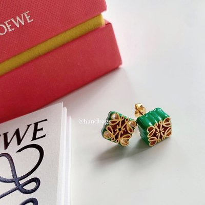 【翰貝格名牌館】全新真品 LOEWE 新款 綠 立體 Anagram 金屬 月餅造型 針式 耳環