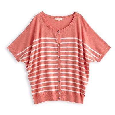 18【LATIV】全新粉橘白條短袖條紋針織外套~M