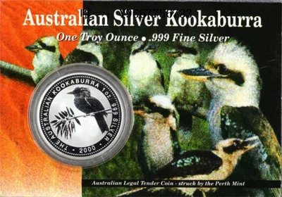 銀幣澳大利亞2000年笑翠鳥1盎司卡裝紀念銀幣