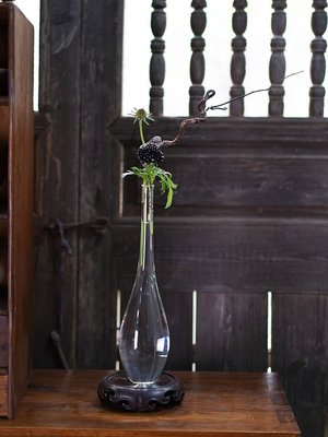 熱銷 禪意玻璃花瓶透明花器中式簡約水養復古日式插花器皿創意擺件梅瓶