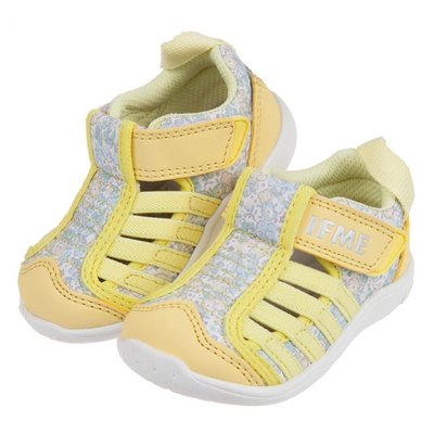 童鞋(12~15公分)日本IFME黃色和風花繪寶寶機能水涼鞋P1D702K