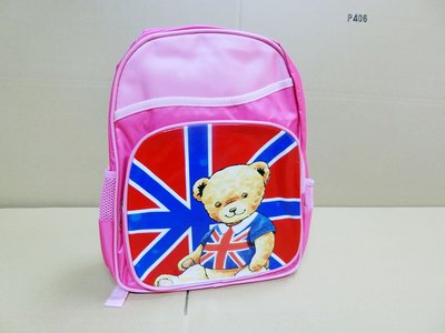 【NG品福利出售】正版 有雷射標章 英國國旗 泰迪熊 粉紅色 背包 後背包 國小書包 G012