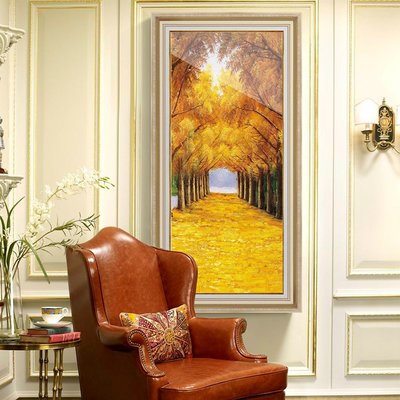 黃金大道玄關裝飾畫輕奢入戶走廊過道盡頭豎版牆壁畫正對進門掛畫