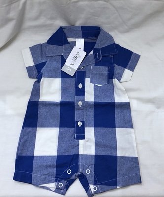 購Happy~歐美品牌 Carter's 襯衫式短袖連身裝 藍色格子 3M