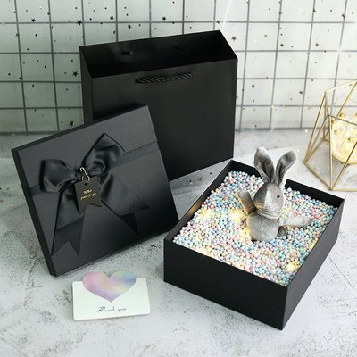 禮物盒子ins風精美高檔黑色禮品盒包裝盒520禮物送女友~特價